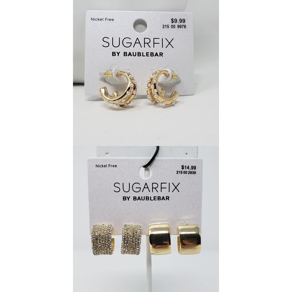 NWT Sugarfix by Baublebar Gold-Tone Lot of 3 Earrings Cuff Hoop Pearl Women's - Picture 1 of 7